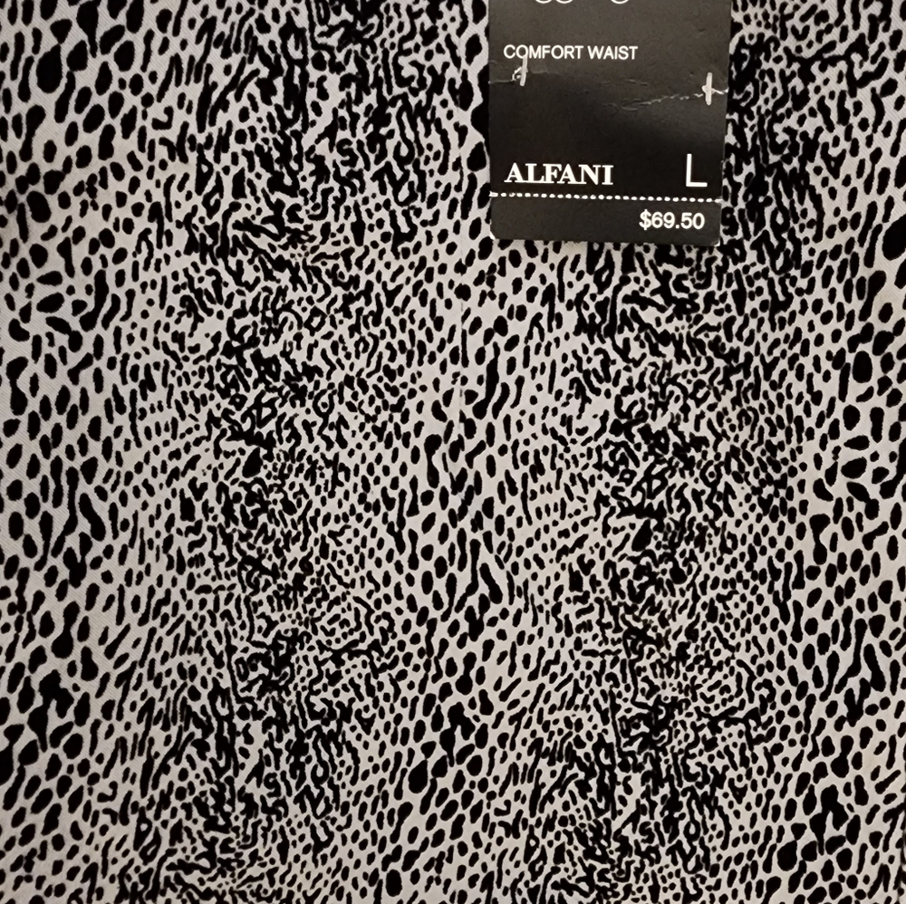 Alfani Comfort Waist Animal Print Pants with Stretch Black & Gray Size Large NWT